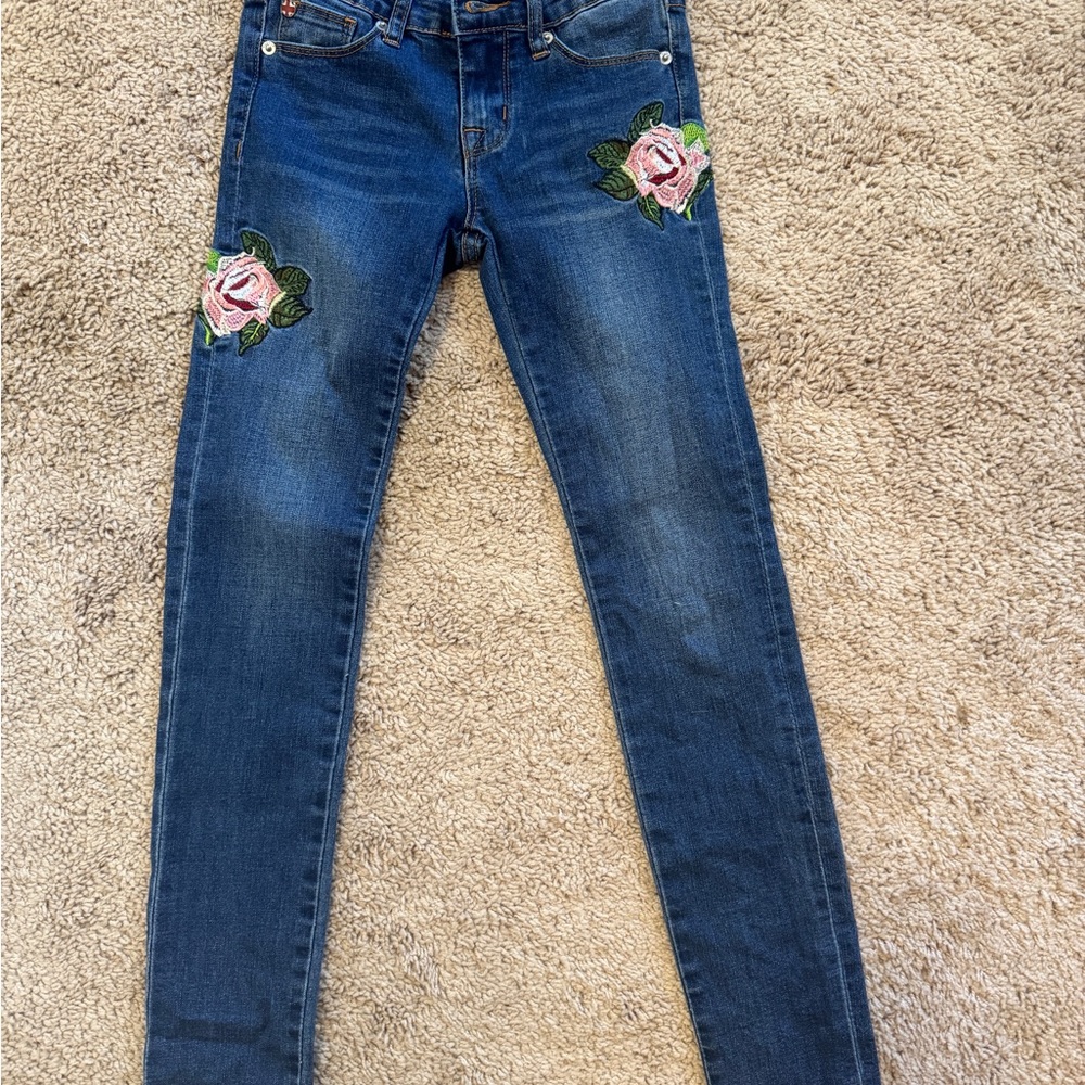 Hudson Jeans Blue Pink Floral Embroidered Denim